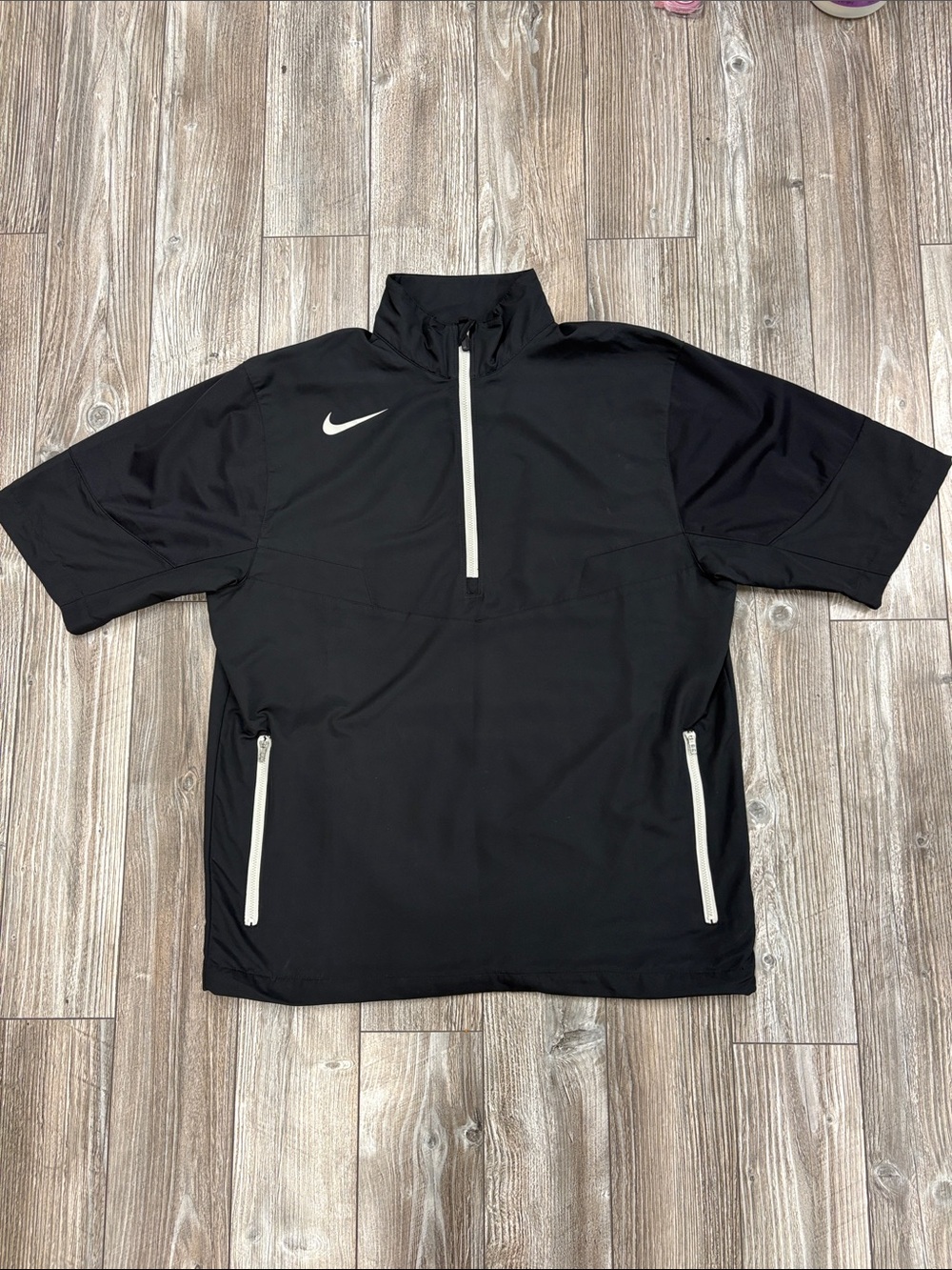 Nike Black Short-Sleeve Quarter-Zip Pullover with White Accents